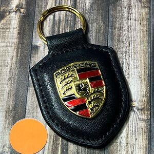 5for$10 Black Leather Porsche Crest Keyring Car and Car Key Accessories NWT